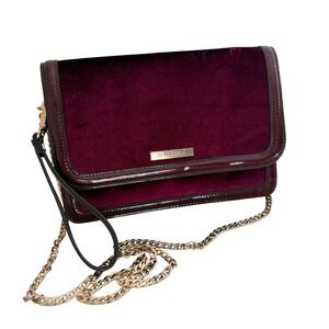 Dune London Burgundy Velvet Patent Trim Chain‎ Crossbody Bag Clutch 9" beauty